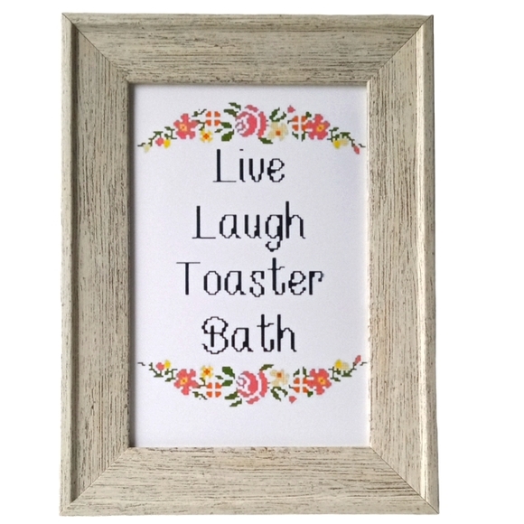 Hand Crafted Other - Live laugh Toaster funny Bathroom Restroom washroom faux cross stitch punk rock